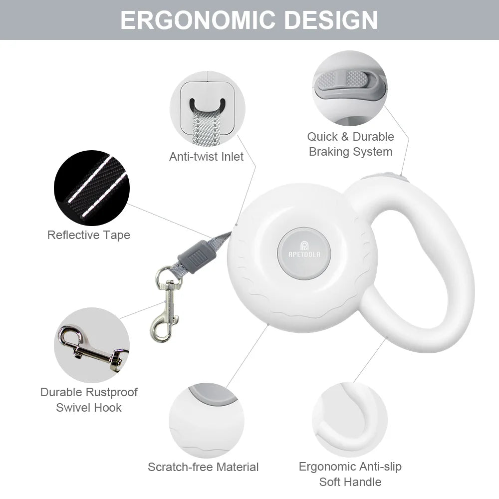 Stride &amp; Stay: Correa retráctil para perros con cuerda reflectante y bloqueo automático 